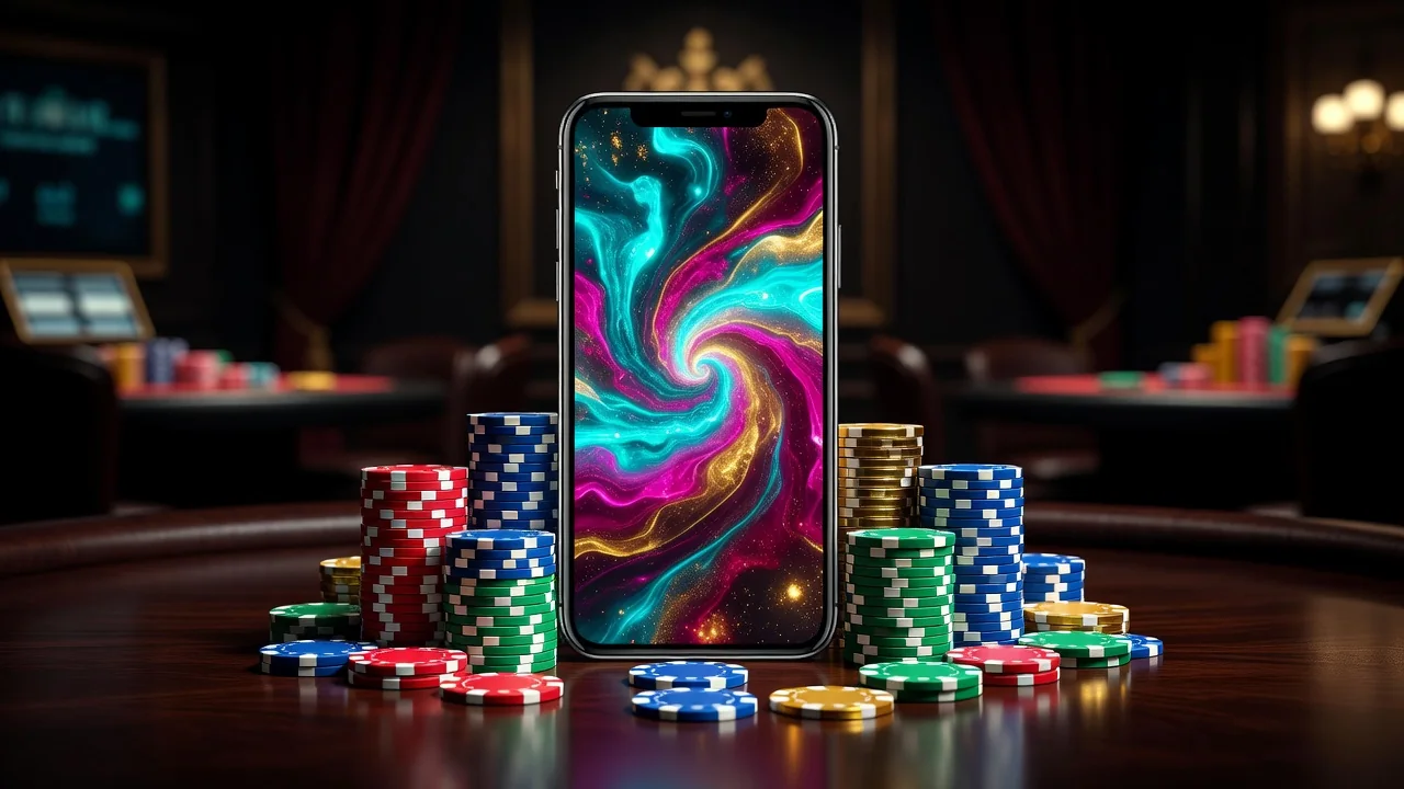 Okostelefonon futó nyerőgép a Weiss Casino mobilfelületén, egy kézben tartott készüléken