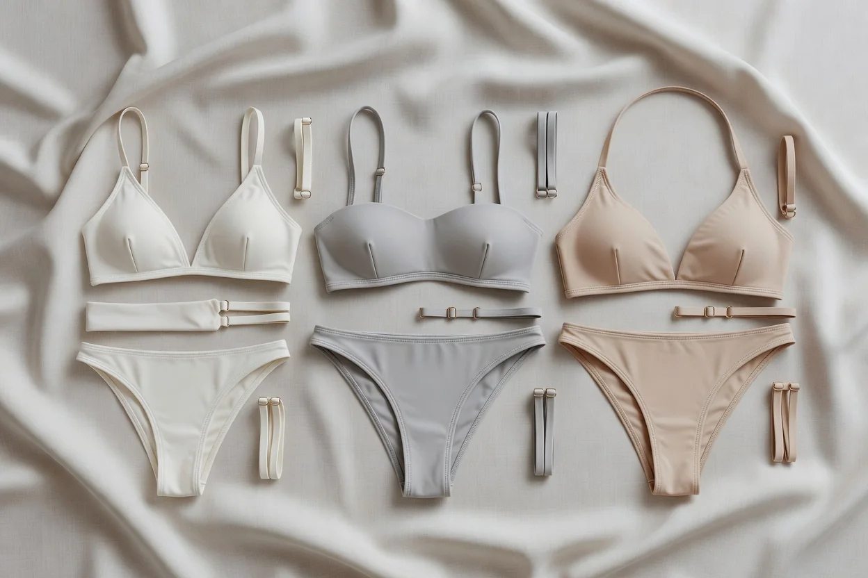 Bikini- és úszóruha-felső: pánt, kosár, hát és mozgás egyensúlya